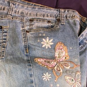 Faded  Brazilian denim jeans, embroidered